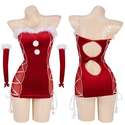 2023 Winter Christmas Girl Hooded Shawl Furry Bikini Uniform Santa Claus Women Plush Underwear Cosplay Costumes