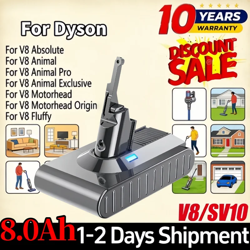 

For Dyson V8 Absolute Handheld Vacuum Cleaner for Dyson V8 SV10 Battery 21.6V 8000mAh Replacement Battery.