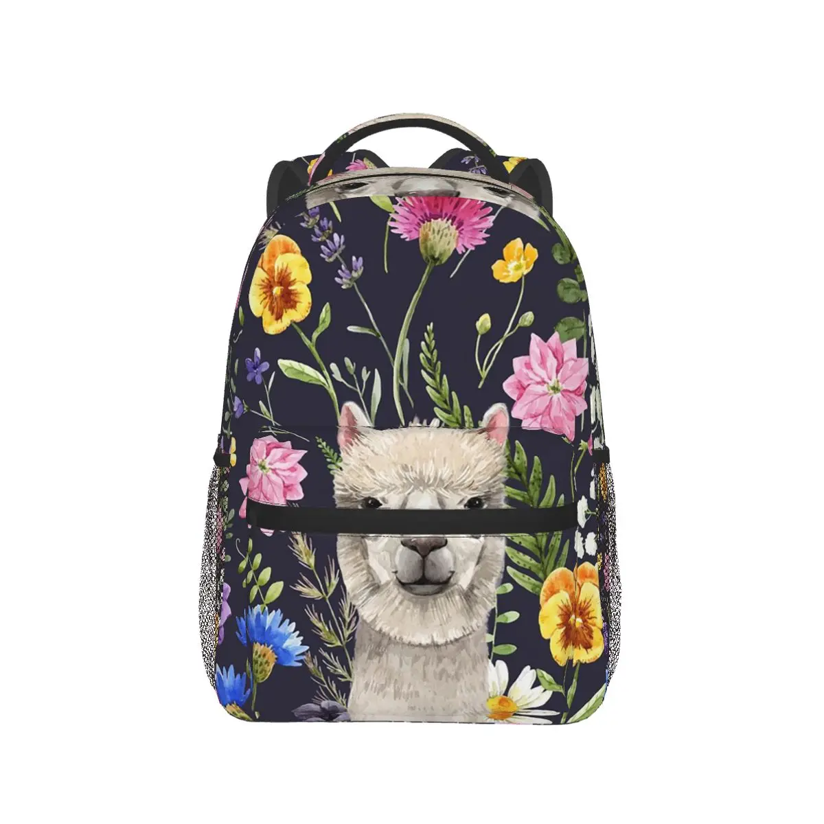 

Cute Alpaca Llama With Floral Backpack Hot Sale Daypack Large Capacity Boys Girls BookBag School Bag Shoulder Bags for Men Women