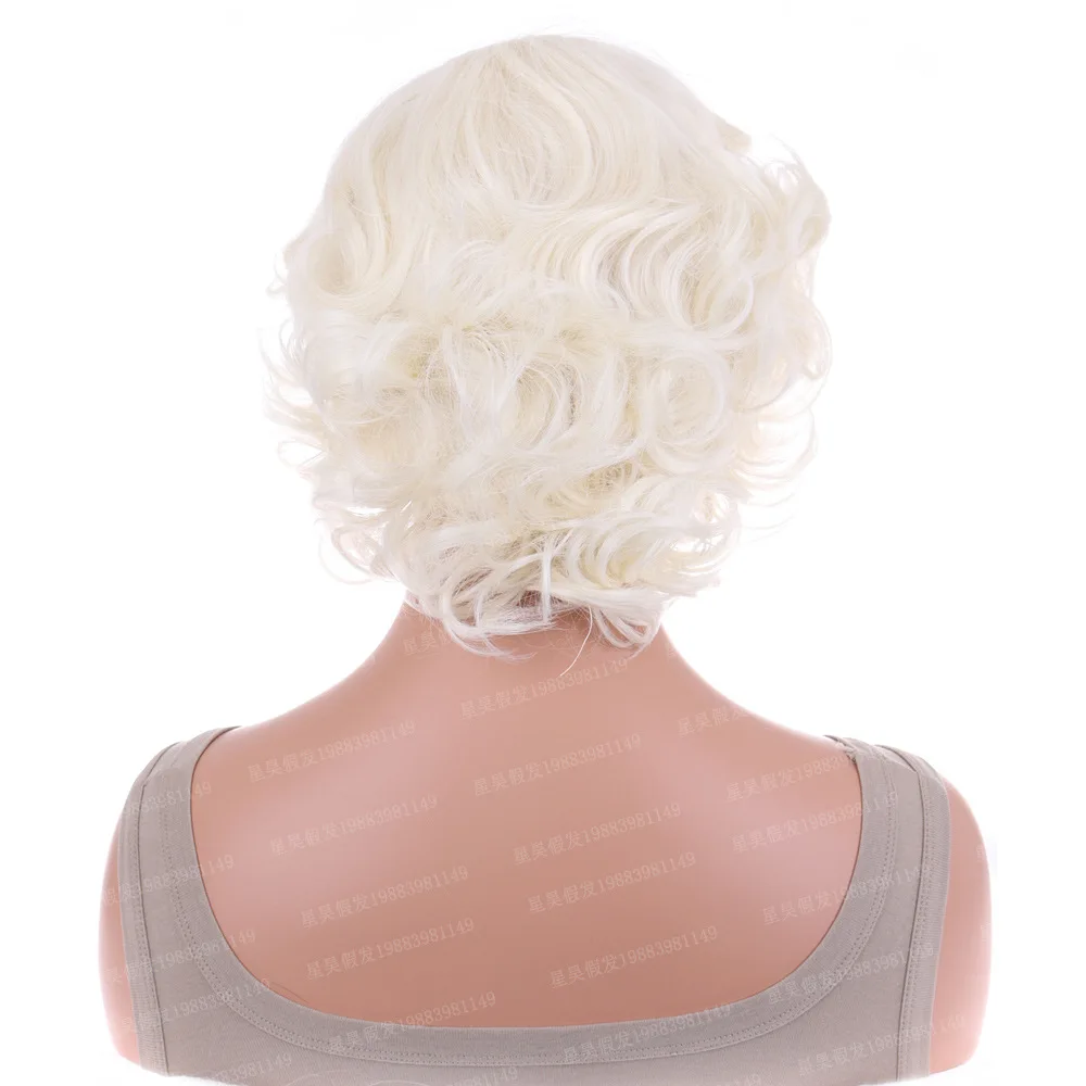 باروكة نسائية أوروبية وأمريكية ذات شعر مجعد قصير، رسوم متحركة، أزياء ذهبية