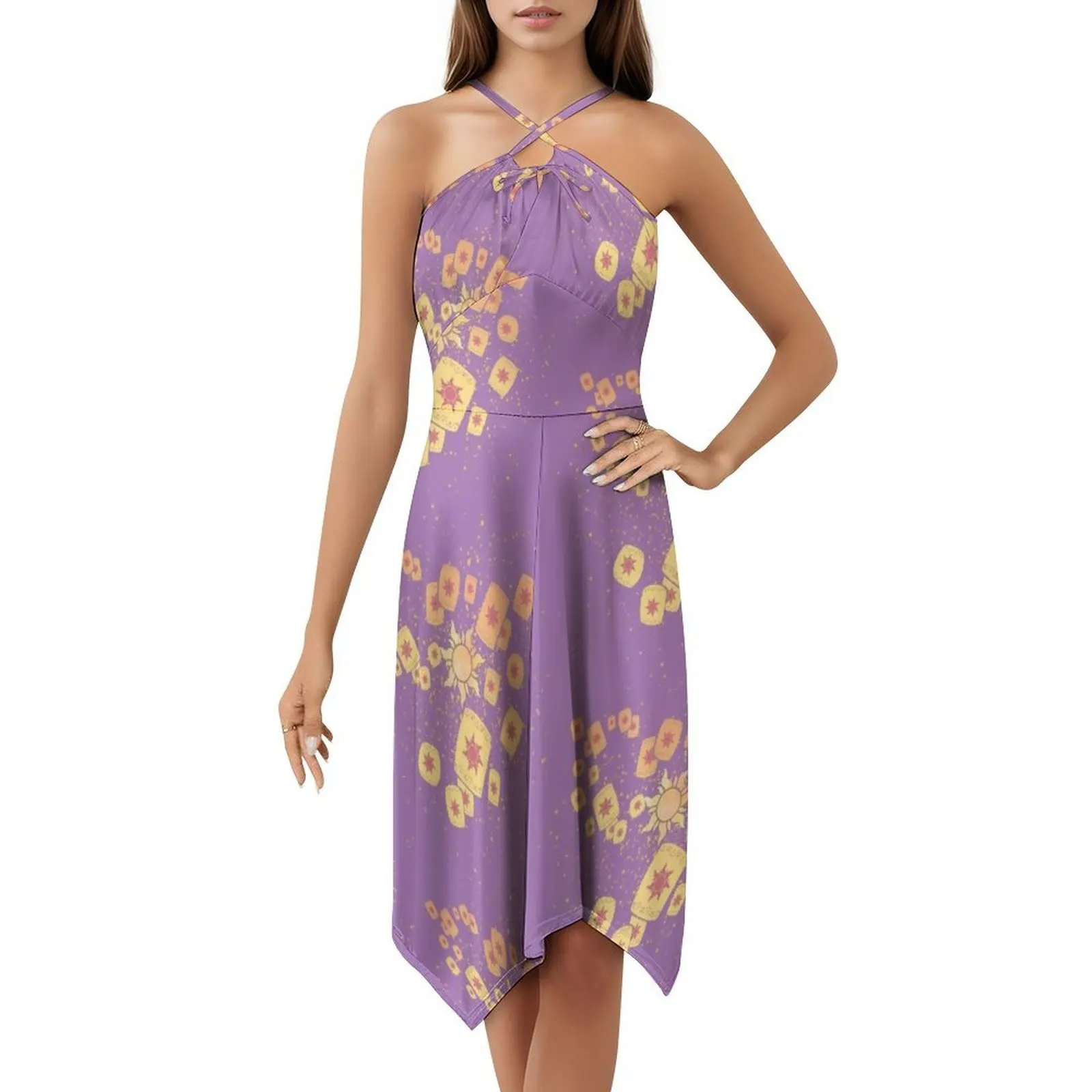 فستان فانوس خفيف متشابك على الطراز الكوري للنساء فستان كاجوال أنيق للحفلات أو الارتداء اليومي فانوس أرجواني سحري ممتع للشمس #5