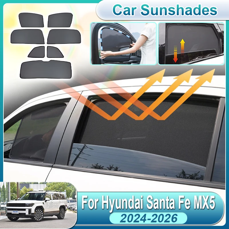 

For Hyundai Santa Fe MX5 Accessories 2024 2025 2026 Car Sunshade Cover Mesh Front Windshield Sun Visor Protector Auto Accessorie