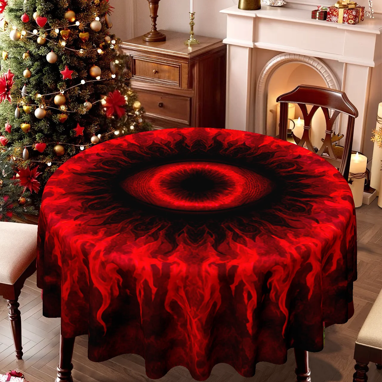 1 pc Rectangular tablecloth 1 piece of rectangular tablecloth, featuring red eyes and flame design