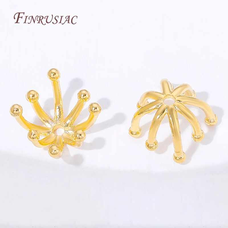 5/10 Stück 18K vergoldete Blumen-Perlenkappen, Messing-Abstandshalter-Perlenenden für die Herstellung von Ohrringen, Armbändern und Halsketten