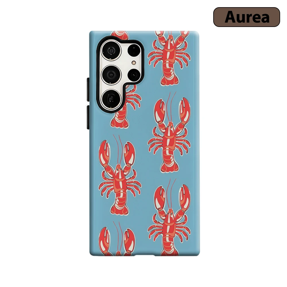 Roter Hummer auf Blauer Handyhülle für Samsung Galaxy S25 Ultra S24 S23 Ultra Plus Stoßfeste Doppelschicht Robuste Rückabdeckung