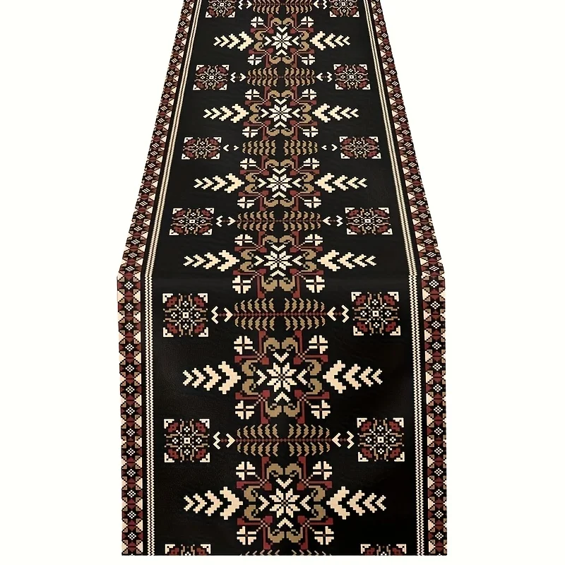 

1 шт., черная скатерть в украинском стиле, элегантная белая, красная, с геометрическим узором, прочный полиэстер, декор стола для свадьбы, дня рождения