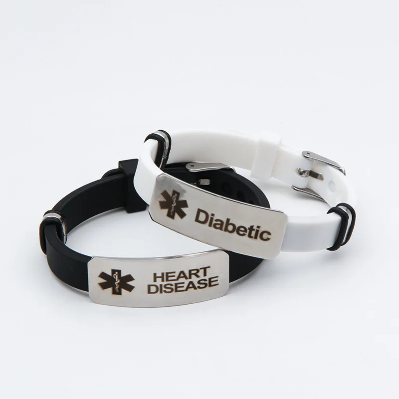 Diabetes Heart Disease COPD Medical Information Warning Type1  Stainless Steel Life Star  Silicone Bracelet