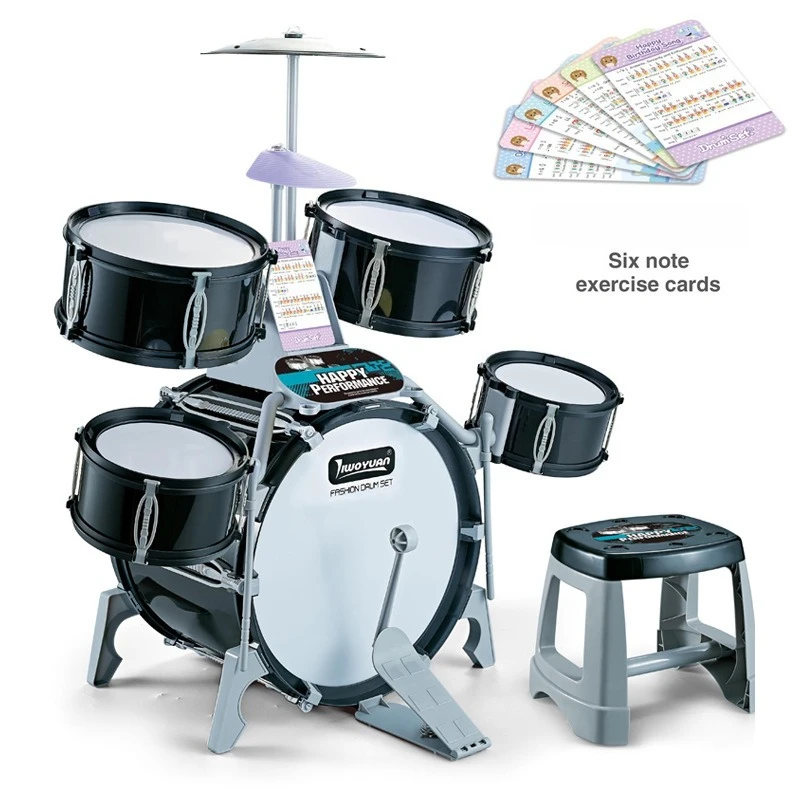 Kids Music Educational Jazz Drum Set Simulation Percussion Musical Instrument Toy with Stool Children Beginners Birthday Gifts