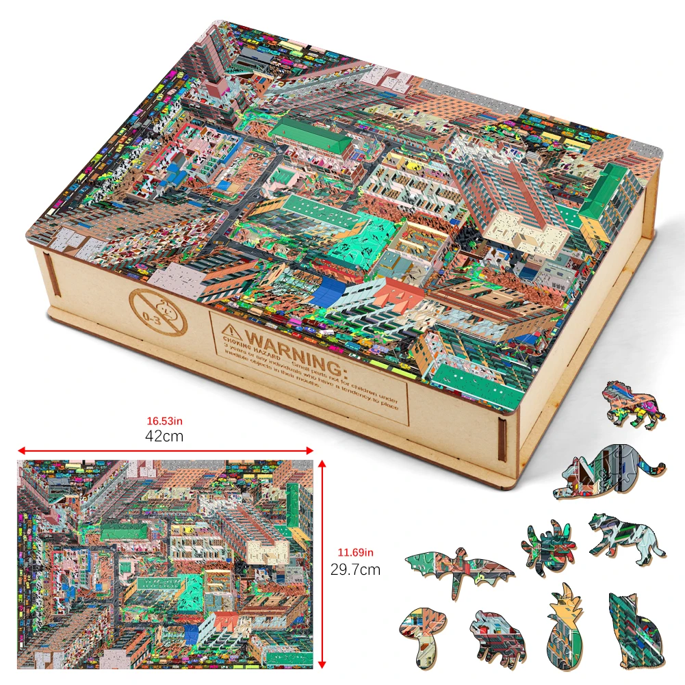 Metropolis Puzzle kayu mainan anak-anak 3D peta kota Puzzle kayu untuk dewasa papan teka-teki kreatif permainan grosir kotak kayu