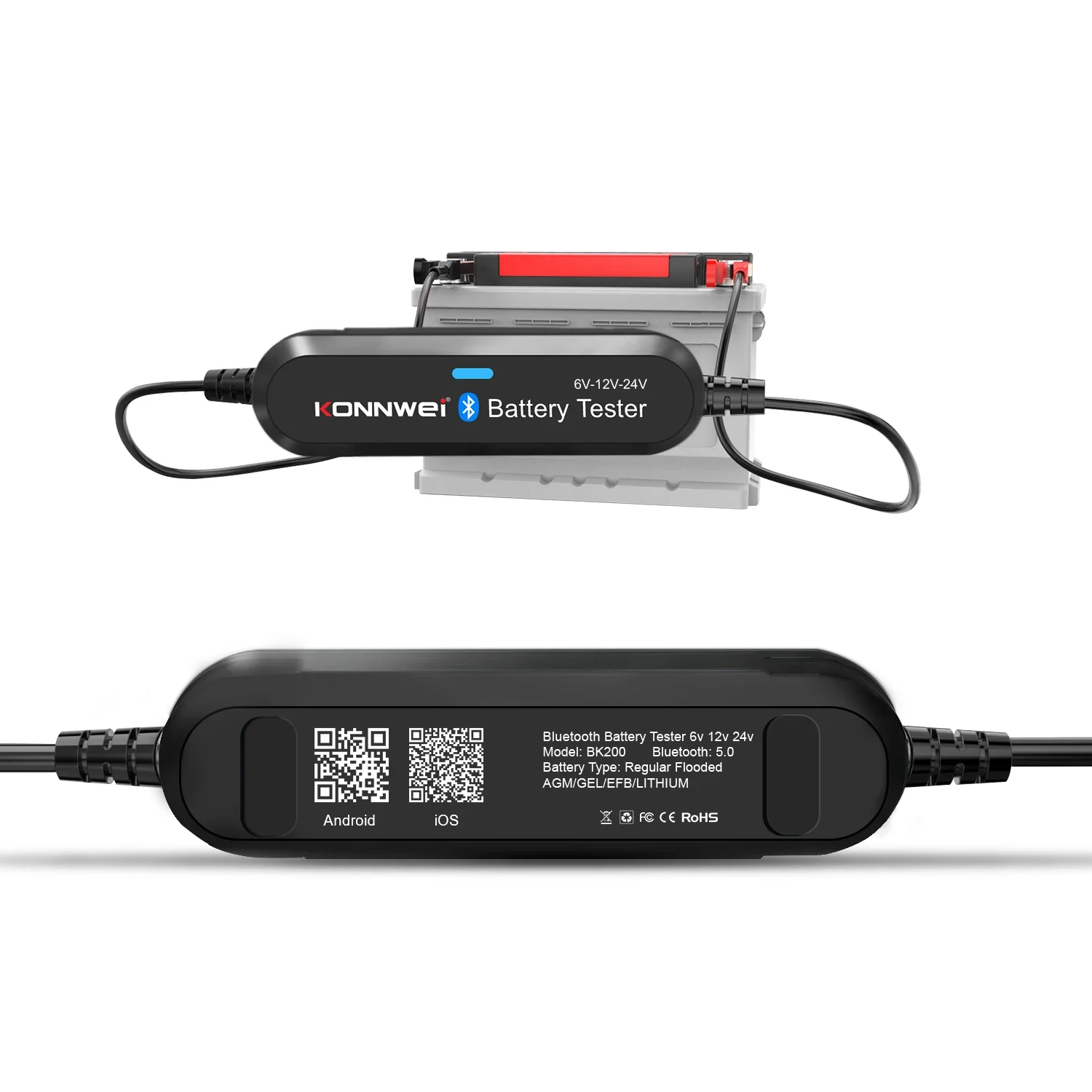 

Компактный тестер батареи KONNWEI BK200 Bluetooth 5,0 для автомобиля, мотоцикла, грузовика, свинцово-кислотное литиевое диагностическое устройство с мобильным приложением