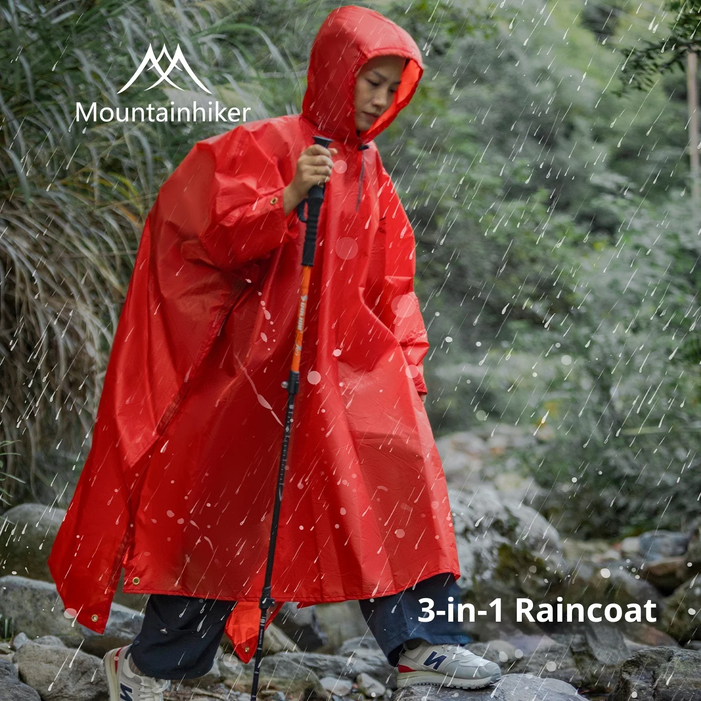 

Mountainhiker Outdoor Raincoat 210T Polyester Mountaineering Poncho Travel Hiking Mountain Climbing Fishing 3-in-1 Raincoate