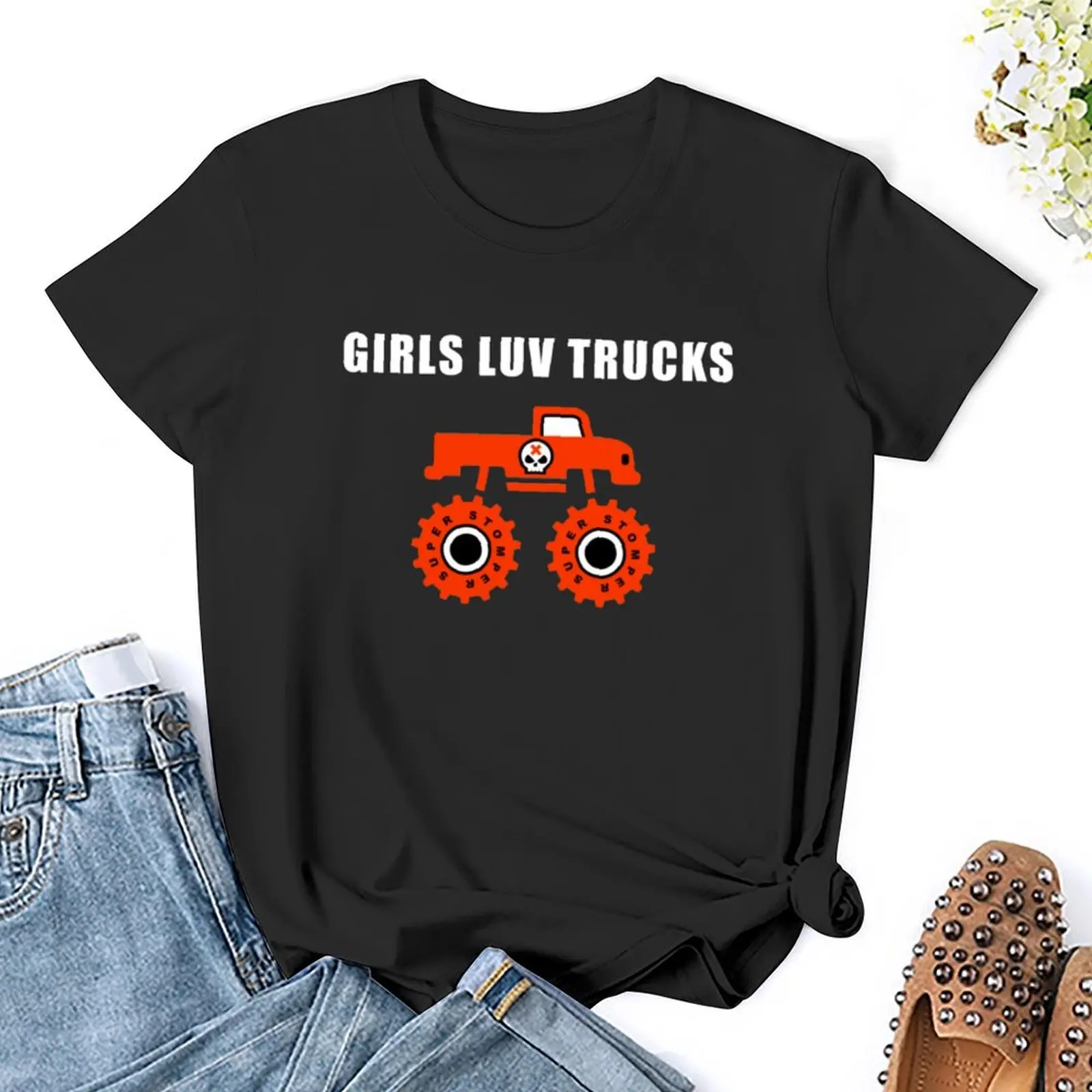 Camiseta LUV Truck Team Check feminina, Tops bonitos, Vestido de verão extragrande, Longo, Menina