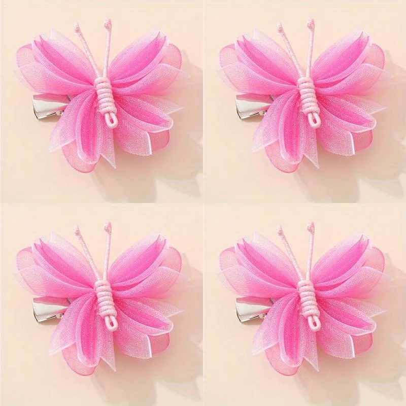 

Iridescent Tulle Butterfly Hair Clips 4Pcs Set with Rainbow Bow Gentle Non-Slip Clips for Women Girls Kawaii Style