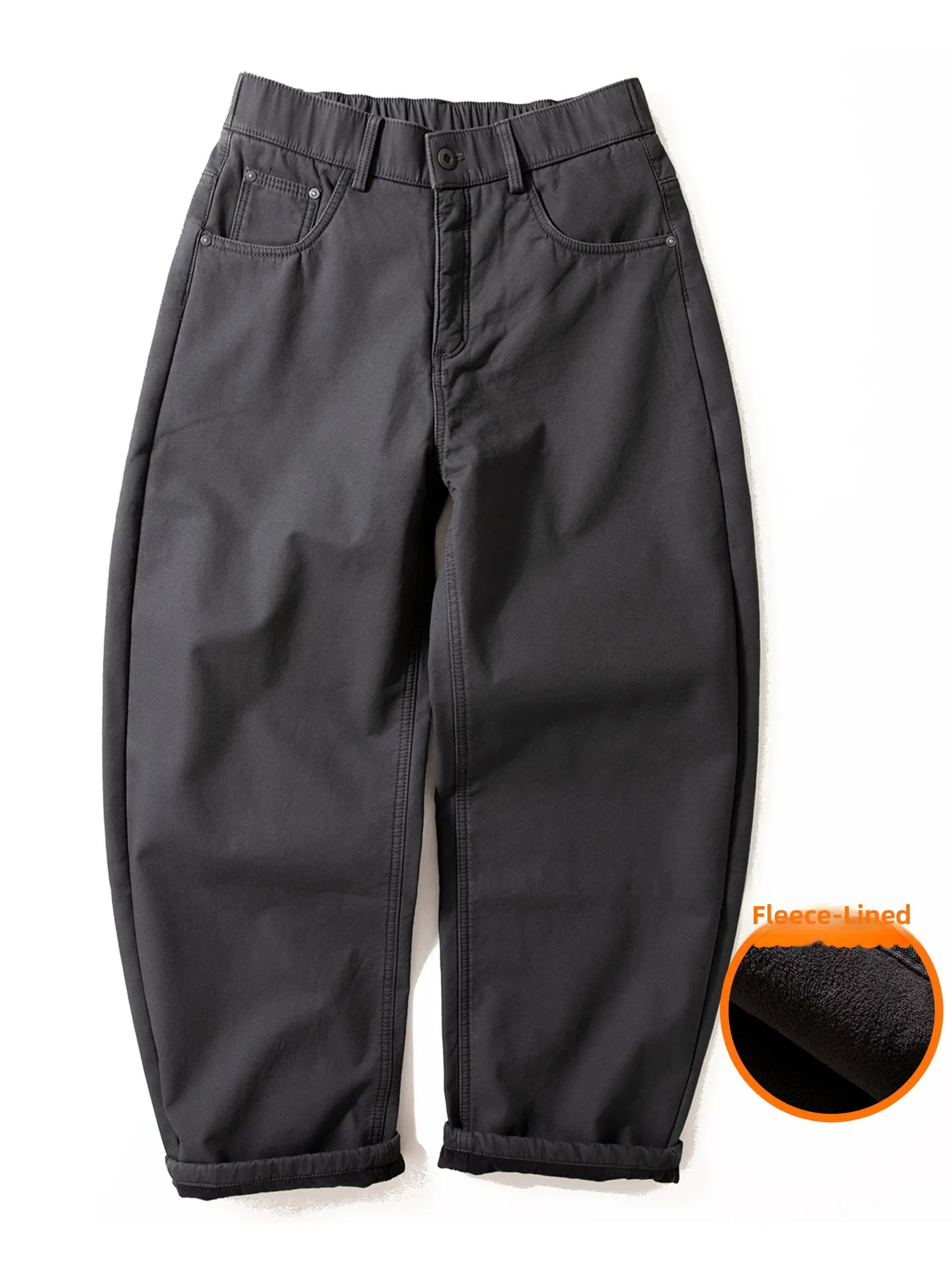 

Winter Cotton Fce Lined Thiened Loose Casual Pants Straight Leg Wide Leg Long Trousers for Men Faionable Ci Sle