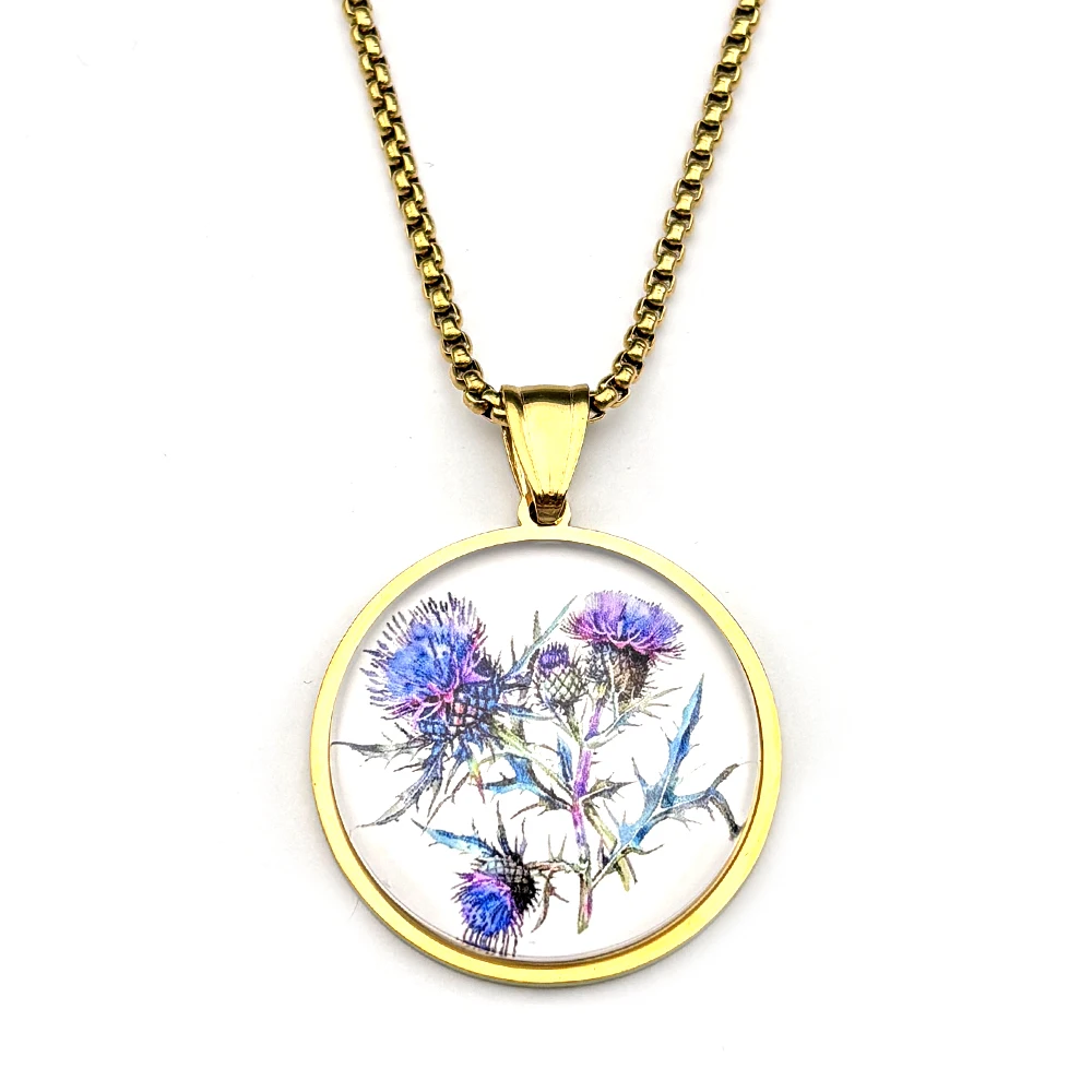 Retor Scotland Thistle Flower Chain für Damen und Herren, Edelstahl, Glas, dunkle Landhaus-Punk-Ästhetik, Halskette, Schmuck, Geschenke – Detail 8