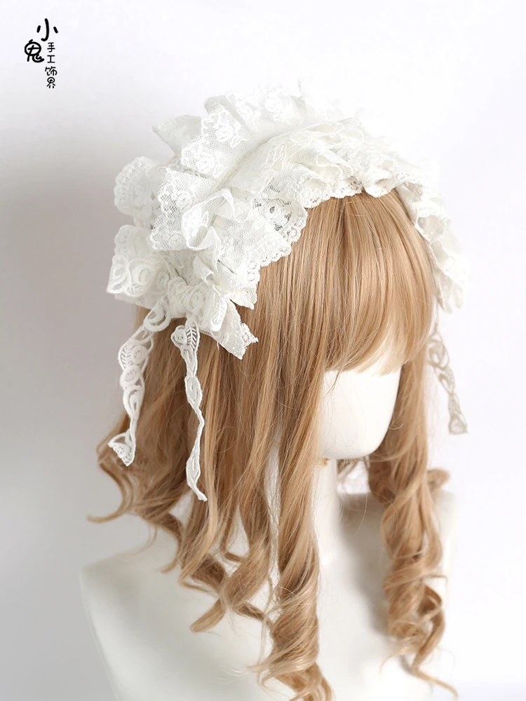 Français élégant lolita bandeau de cheveux Harajuku dentelle belle bandeau Cosplay chapeaux doux fait à la main tête enveloppement chute