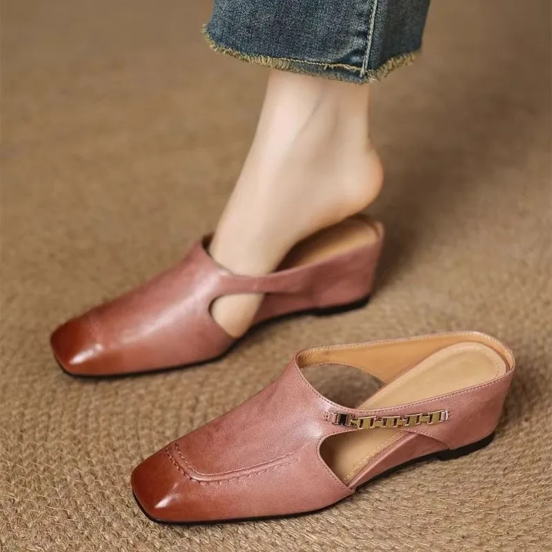 

Retro Women's Shoes Exquisite Soft Leather Mueller Slippers for Woman Comfort Vacation Casual Shoes Designer Shoes Zapatos Mujer