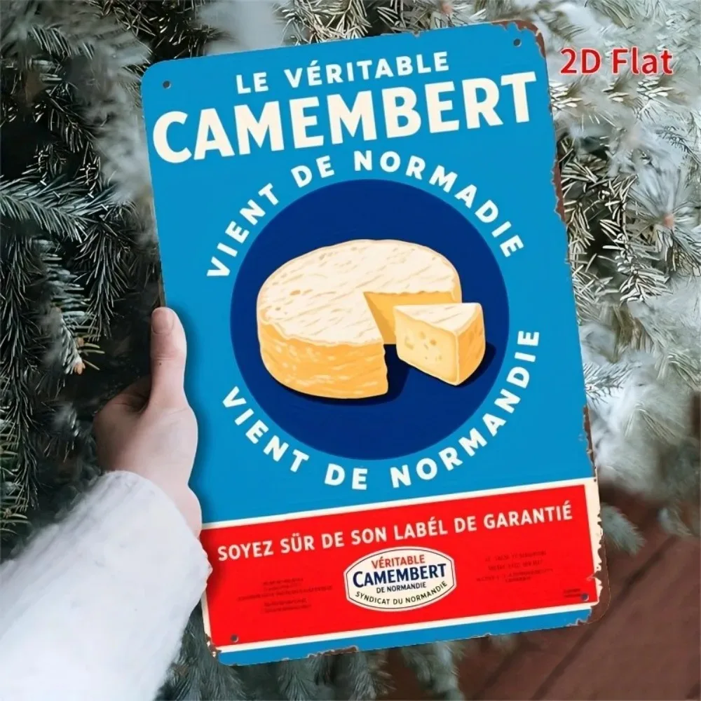 Arte de Pared de Aluminio con Diseño de Queso Camembert Rústico Vintage de Normandía, 12x8 Pulgadas, Impermeable y Duradero, Decoración para Hogar, Bar u Oficina