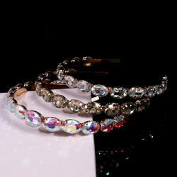 AINAMEISI Luxury 3 Colors Oval Crystal Hairband Sparkly Rhinestone Baroque Silver Plated Headband Fashion Women Hair Accessories