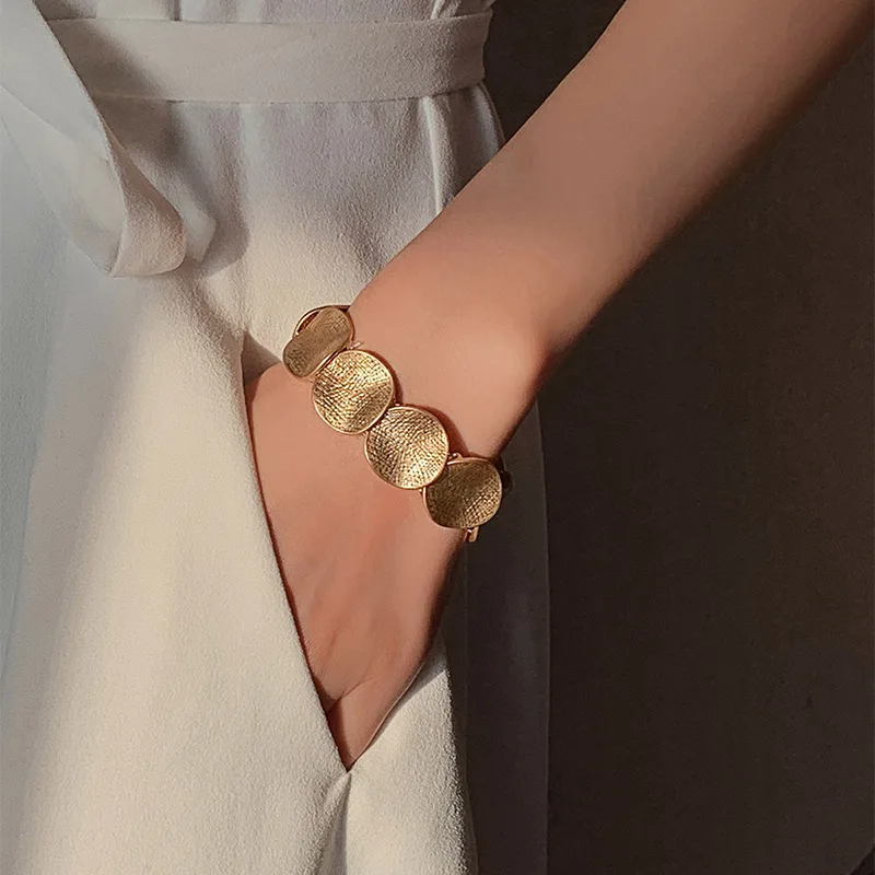

Light Rose Gold Plated Spliced metal Disk Bracelet Fashion Daily Shopping Date Jewelry For Women
