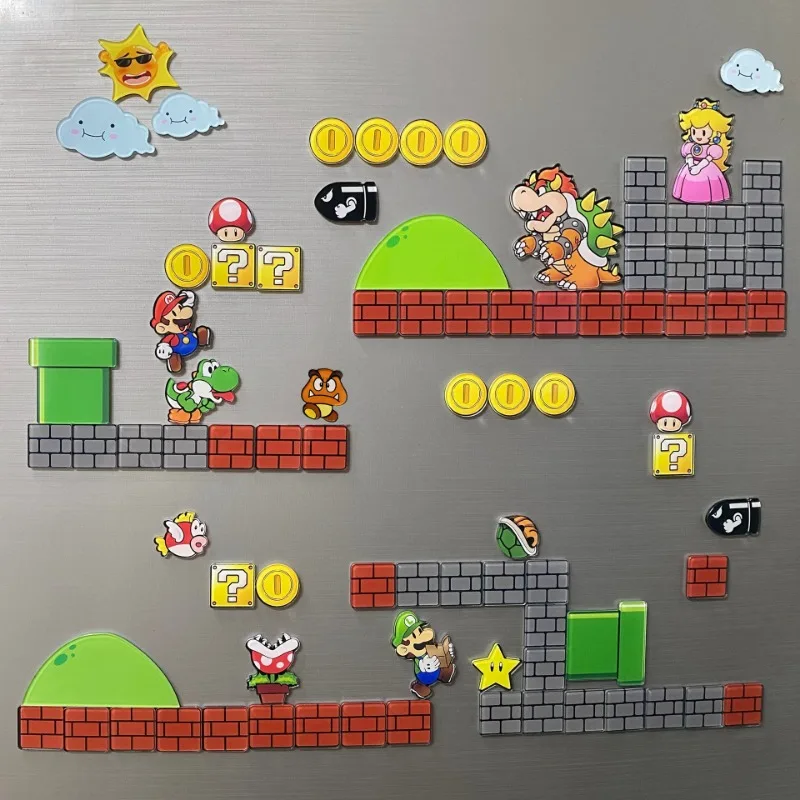 Super Mario Bros Fridge Magnets Anime Refrigerator Decoration Toys Message Board Reminder Cartoon Cute Acrylic Magnetic Stickers