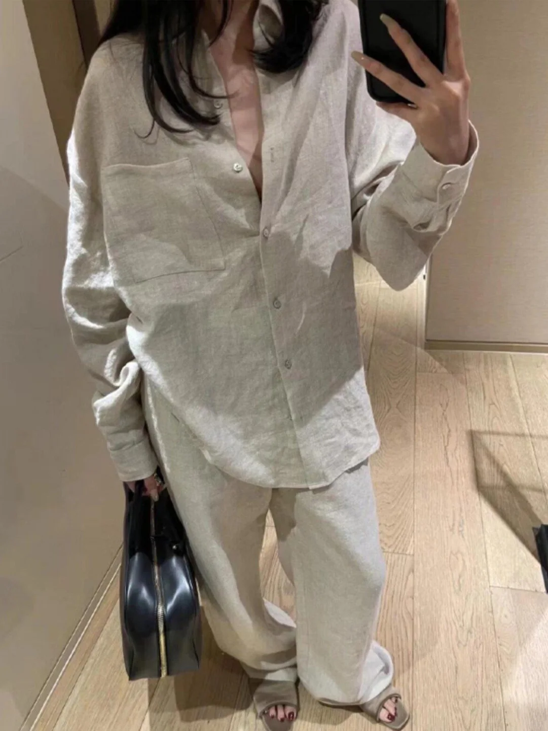 

Loose Casual Shirt Set Women's Spring 2026 New Style Vacation Lazy Style Sun Protection Two-Piece Set High Waist Long Pants