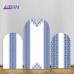Blue Bohemian Pattern Wedding Arch Backdrop Cover Embroidery Tattoo Birthday Party Decor Baby Shower Henna Photo Background