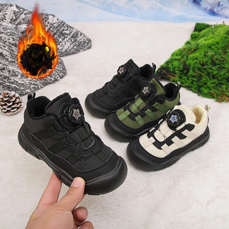 

Детская спортивная обувь, замшевые теплые детские кроссовки с вращающимися пуговицами, модные зимние кроссовки 2025 года, новая повседневная обувь для мальчиков, красивая мягкая подошва