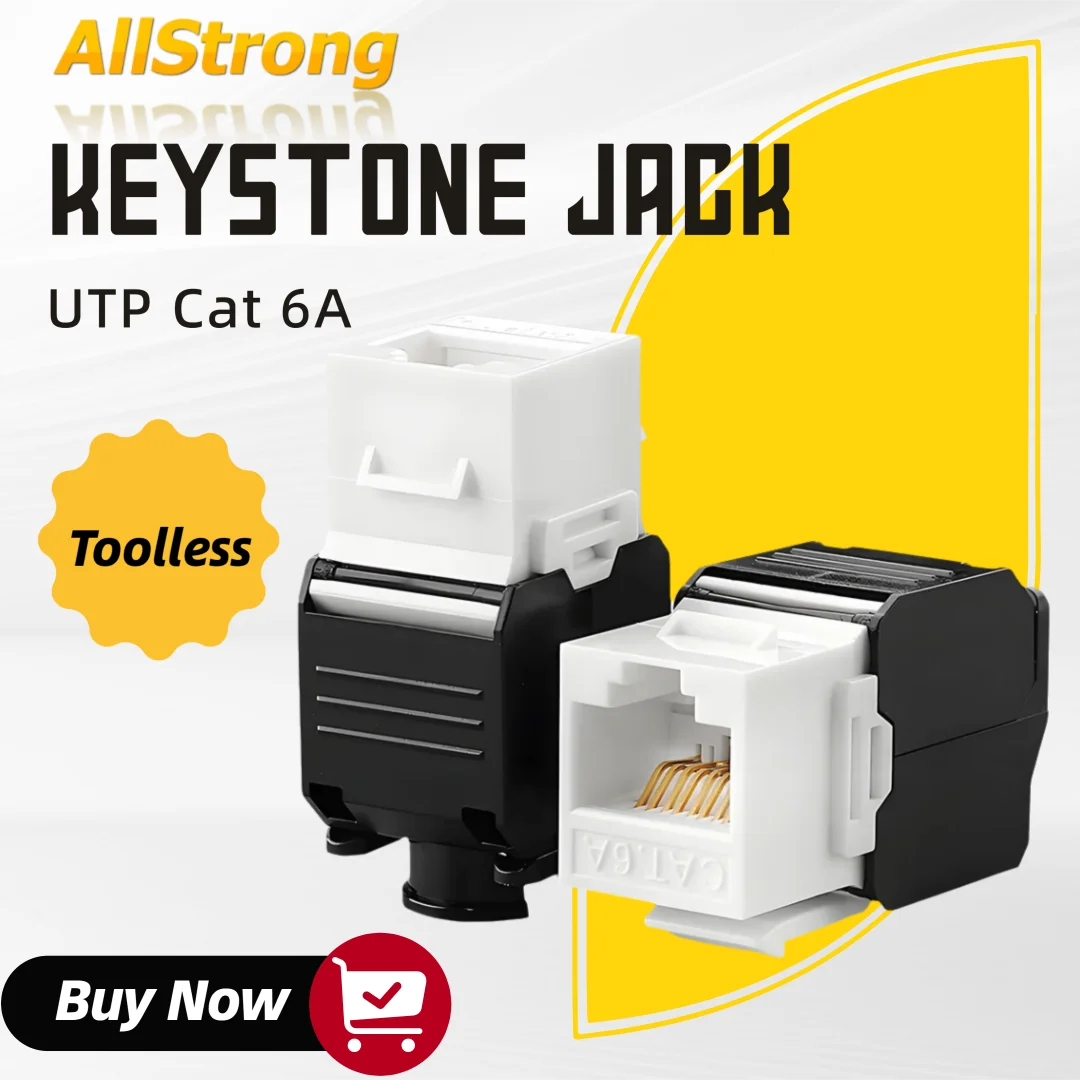10 Pieces 180 Degree UTP Cat 6/6a Network Keystone Jack Coupler Unshielded Toolless RJ45 Port Modular Adapter for Wall Plate