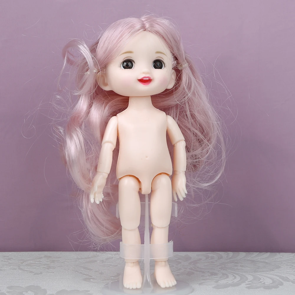 Mini girl cute face 16cm Bjd 1/12 Short Boy Hair Sleeping Pig Naked Body Dress Up Fashion Dolls for Girls Gift DIY Toys