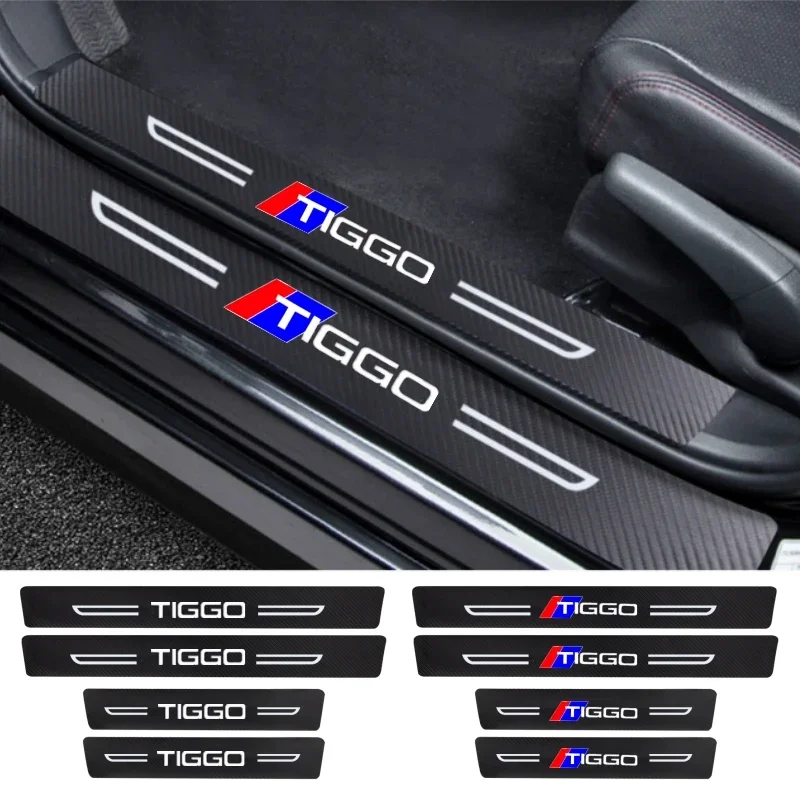 Car Door Sill Protector Sticker for CHERY TIGGO 3 4 5 7 8 PRO 2005-2022 Carbon Fiber Rear Trunk Bumper Guard Strips Accessories