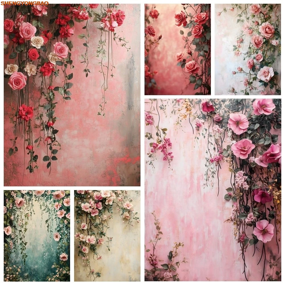 

Vintage Wall Flowers Photography Backdrop Birthday Party Wedding Baby Kids Adult Pet Pregnant Art Portrait Photocall Background