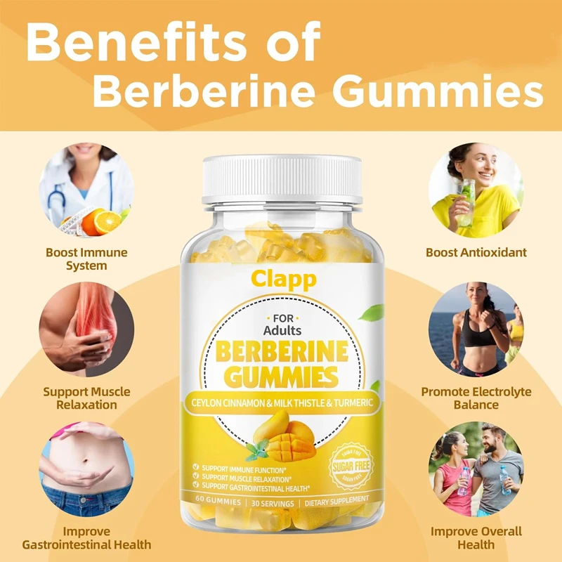 

Berberine gummies containing Ceylon cinnamon promote immune digestion and health -99% pure small aspartic acid HCL mango flavor
