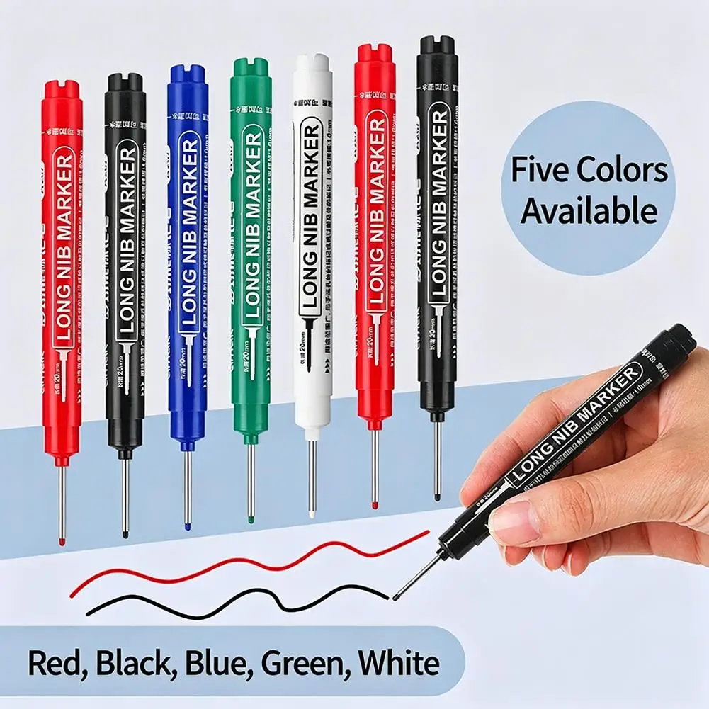 5Pcs/Set 20mm Deep Hole Long Nib Head Markers For Metal Perforating Pen Waterproof Bathroom Woodworking Decoration Multi-Purpose