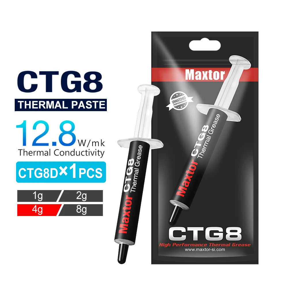 CTG8 Maxtor 열 전도성 그리스 파스타 테르미카 성능, 게임 PC PS4 CPU GPU 냉각용, 12.8W/mk, 1g, 2g, 4g 