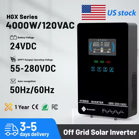 SUMRY 4KW Off Grid Solar Inverter 24V Pure Sine Wave Built-in140A MPPT Solar Charger Cold Restart Function Work Without Battery