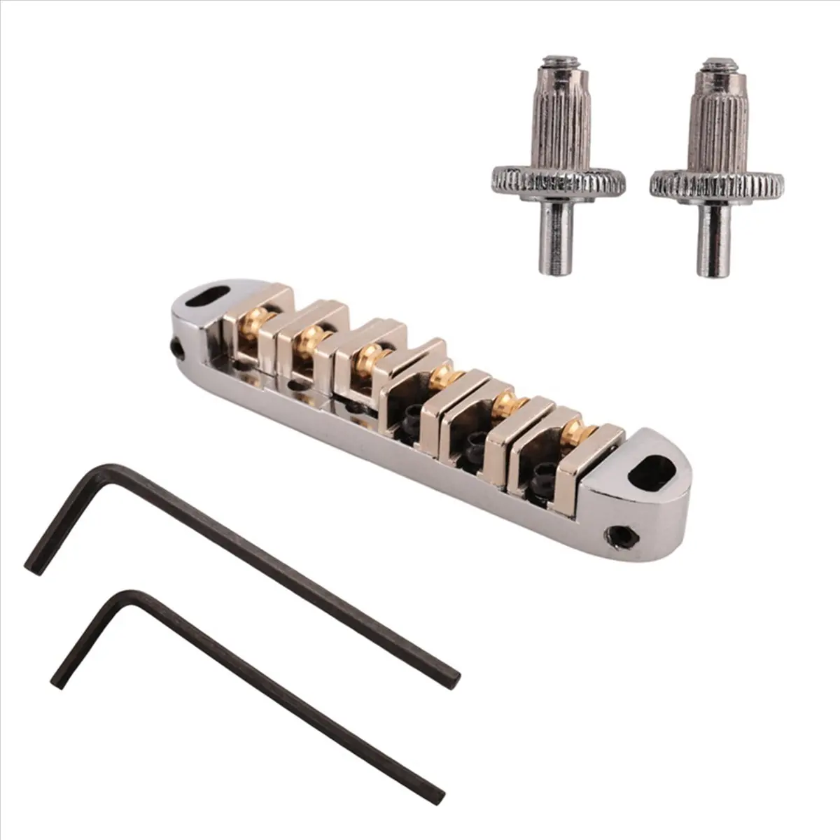 TUREBG 2X Roller Saddle Bridge with Posts and Spanner for Electric Guitar Silver