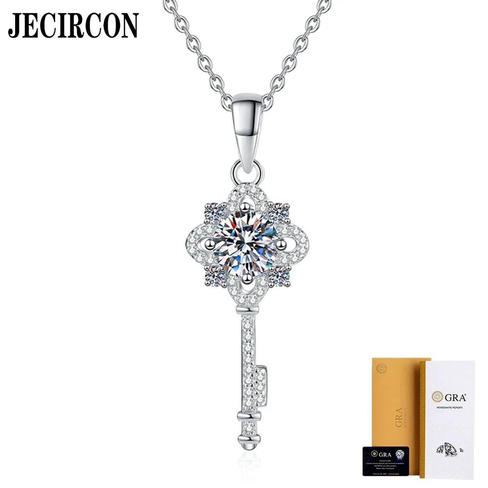 

JECIRCON S925 Sterling Silver Moissanite Necklace Rich Key Pendant 1 Carat Moissanite Clavicle Chain Fashionable and Versatile