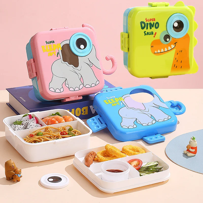 1600ml Lunch Box with Tableware Souse Box Divided Microwave Oven Bento Box Leakproof Food Container for Kids School Lunch