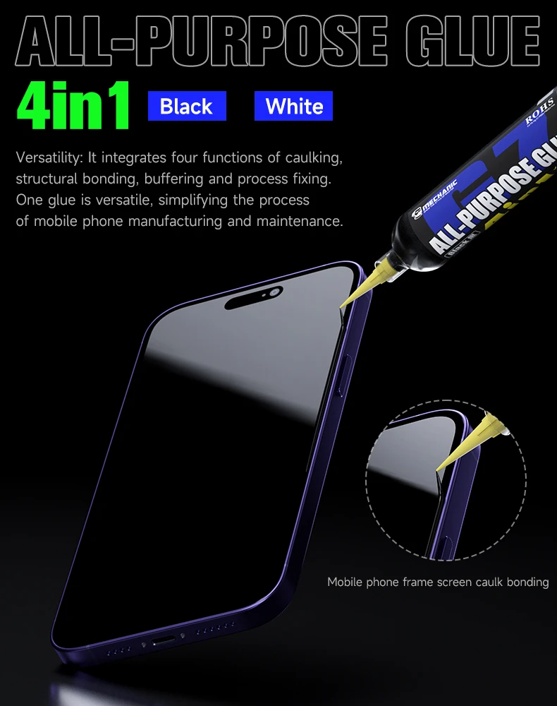 MECHANIC G7 All-Purpose Glue 30cc 10Pcs Head Mobile Phone Frame Caulking Glue Structure Adhesive Phone Edge Screen Black White