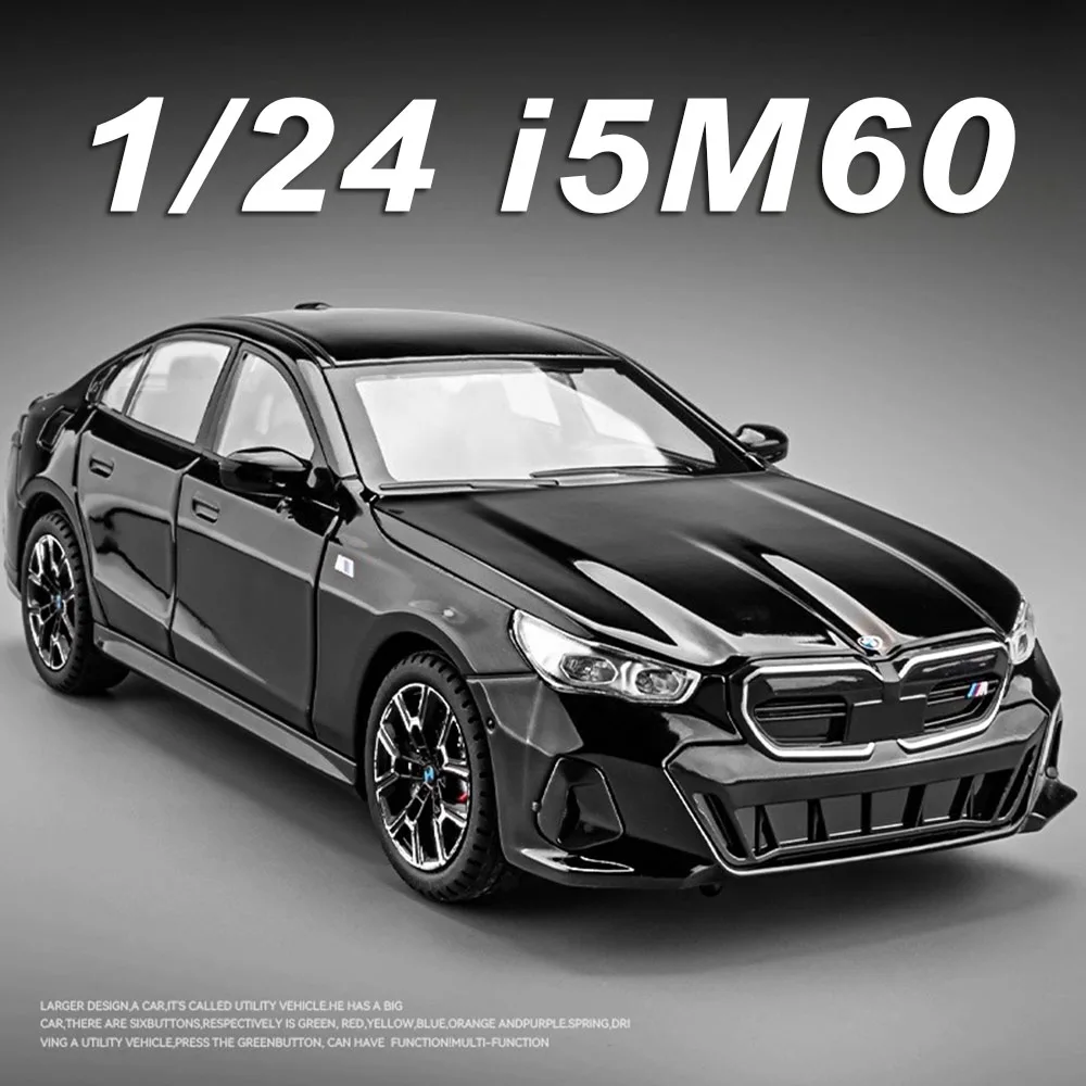 1:24 I5M60 X5 juguetes en miniatura de aleación, puertas de coche fundidas, rueda delantera abierta, dirección, sonido, luz, vehículo extraíble, regalo para chico