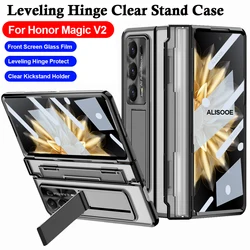 For Honor Magic V2 Case Transparent Leveling Hinge Funda for Honor Magic V2 5G Case HD Clear Stand Cover with Front Screen Glass