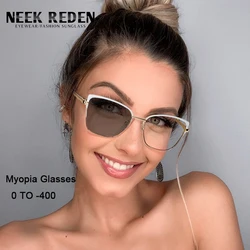 Retro White Photochromic Myopia Glasses Women Cat Eye Alloy Frame Nearsighted Eyeglasses -0.5 -1.75 -2.25 -3.0 -2.25 -3.25 -4.0
