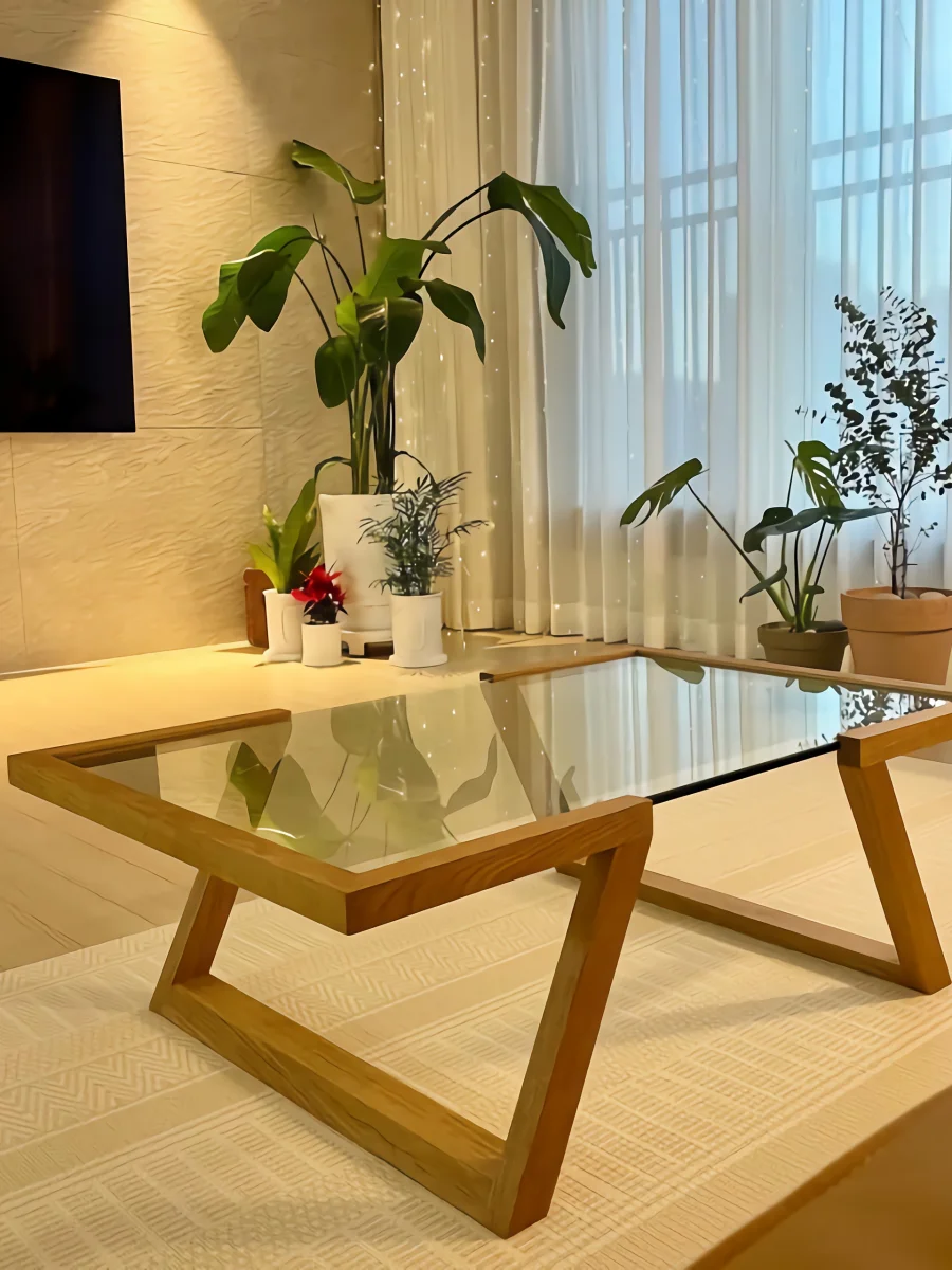 Luxury Japanese Coffee Table Wooden Unique Glass Coffee Tables Minimalist Floor Mesa Auxiliar Tv Stand Living Room Furniture