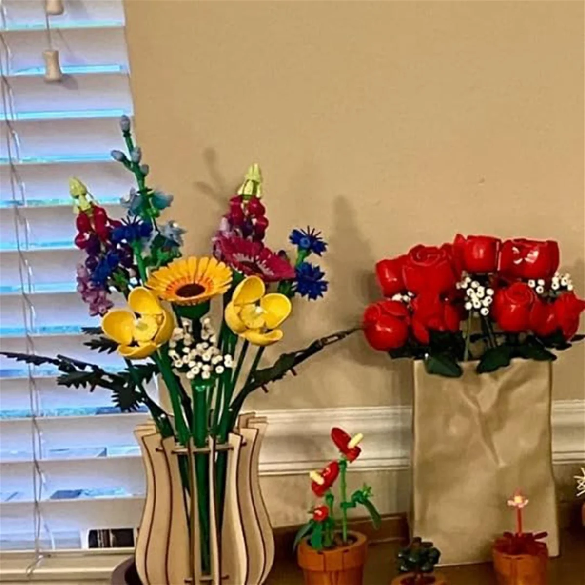 A97TVase, Wooden Puzzle Vase, Fake Bouquet Building Block Set Display Stand, Gift for Flower Lovers