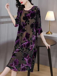NYFS 2024 Autumn New Fashion Woman Dress Vestidos Robe Ete Femme Elbise Loose Velvet Silk Half Sleeve Dresses L-5XL