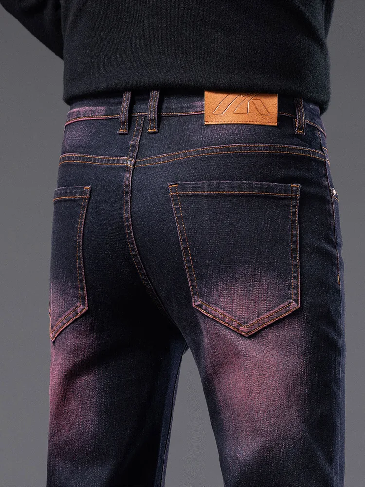 

Осенние винтажные потертые мужские джинсы, эластичные тонкие прямые универсальные высококачественные повседневные деловые брюки для мужчин среднего возраста