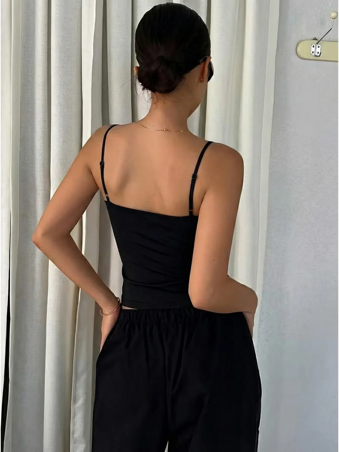 3 Pack Solid Black Sexy Camisole Tank Tops for Women, Slimming Figure-Flattering Vests Made of High Stretch Skin-Friendly Breath