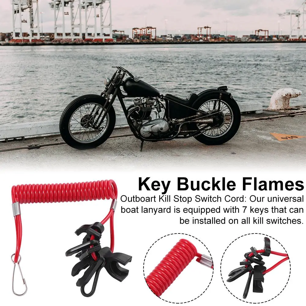 

Red Boat Safety Lanyard Kill Switch Stretchable 7 Keys Boat Outboard Engine Kill Stop Switch Universal 1.6m Surfing Spring Rope