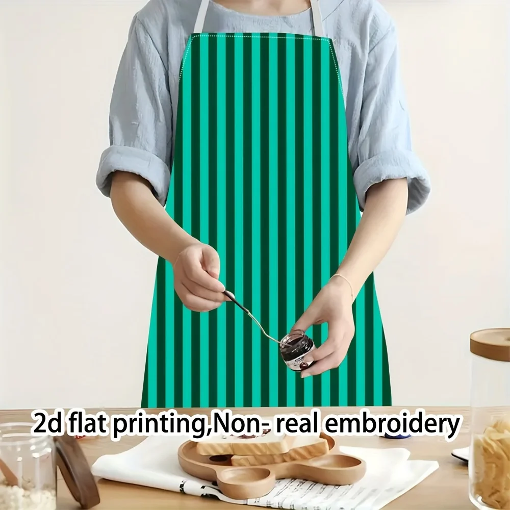 1pc Green Vertical Stripe Kitchen Apron Linen Simple Design Cooking Baking BBQ Apron for Home Restaurant Chef Use Unisex Adults